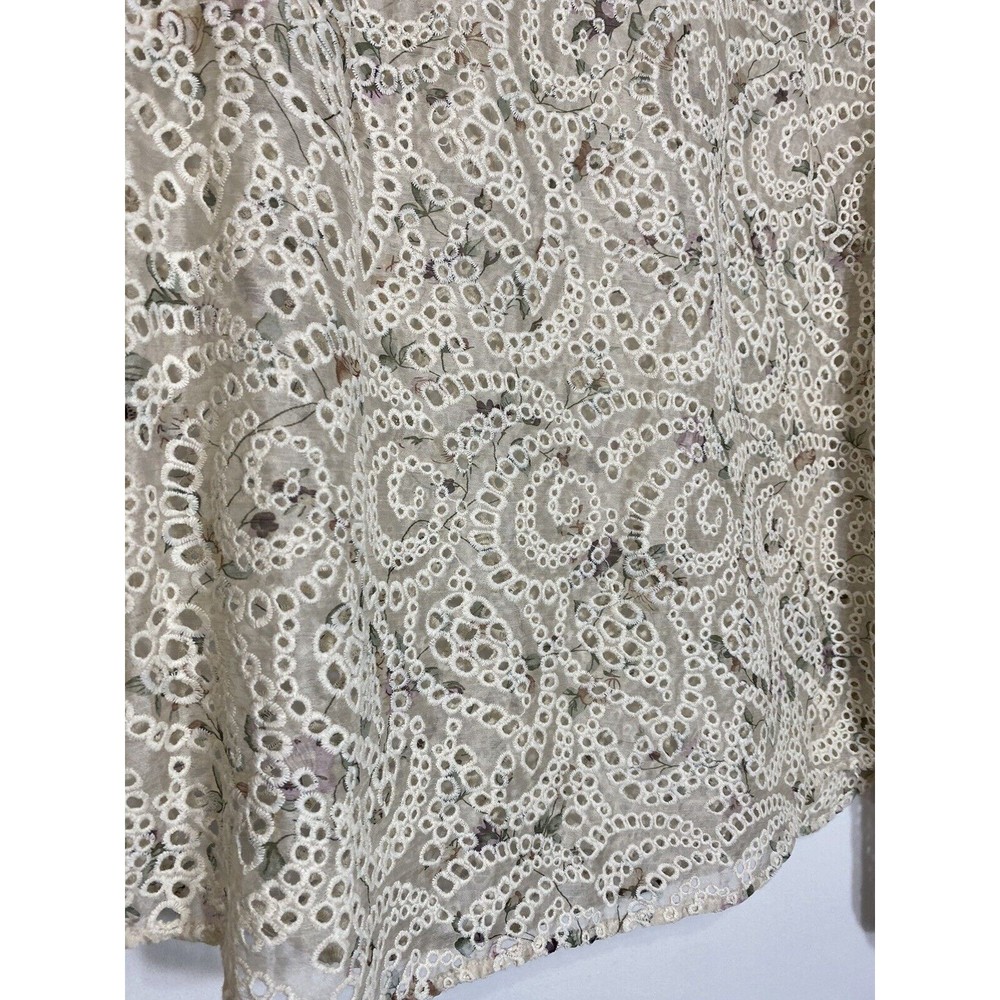 Veronica Beard Azar Eyelet Crochet Blouse Long Puff Sleeves Floral Womens 12 - Picture 3 of 4